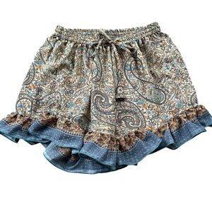 India Boutique Boho Paisley Ruffled Shorts.  Size S